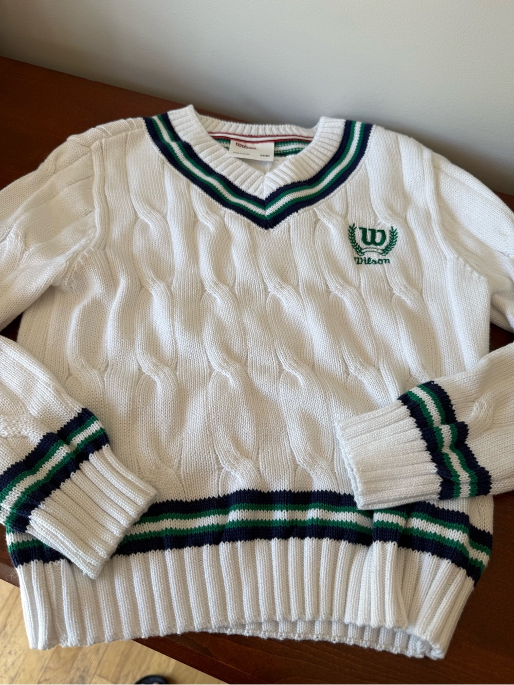 Girls size 8 cable knit Wilson tennis sweater